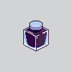 Pixel art illustration Ink Bottle. Pixelated Black Ink. Black Artist Ink Bottle Icon pixelated for the pixel art game and icon for website and video game. old school retro.
