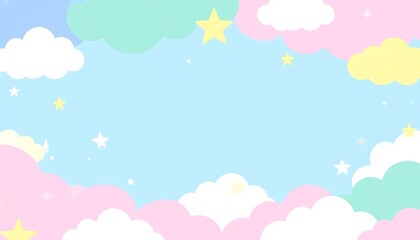 Fototapeta premium Pastel-colored sky, filled with clouds and stars, creates a soft and dreamy aesthetic.