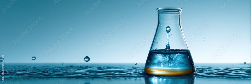 Aufkleber liquid droplets fall into a glass flask filled with water, creating a captivating effect on a reflec