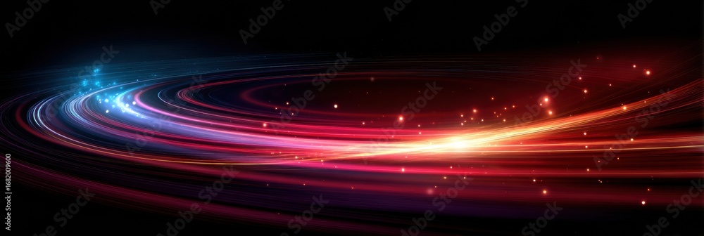Poster vibrant light trails swirl and blend in a chaotic yet harmonious display, evoking feelings of speed 