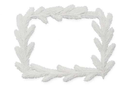 White christmas fir branches forming a rectangular frame on a transparent background, perfect for winter holiday projects