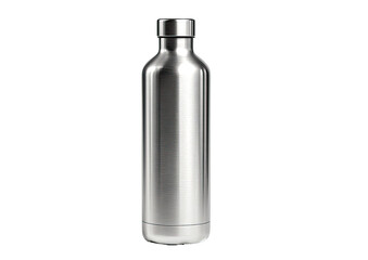 Stainless steel water bottle, smooth, reflective surface
