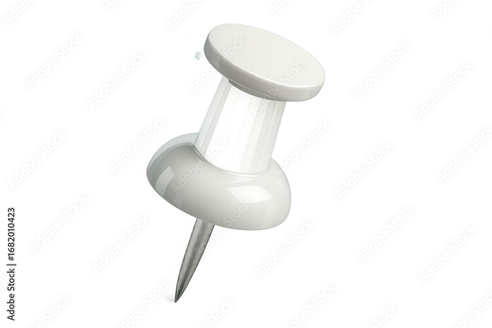 Poster 3d rendering of a white push pin on a transparent background, perfect for pinning notes, reminders, 