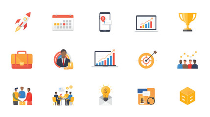 Vector flat icon set for web design and business illustration with map and hotel symbols