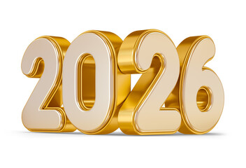 Golden 2026 Numbers in 3D render with transparent background