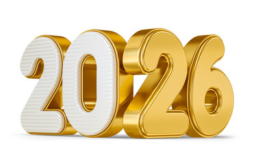 Striped White and Gold 2026 Numbers in 3D render with transparent background