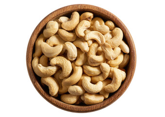 Cashews in wooden bowl, top view