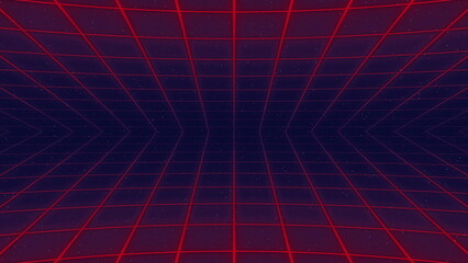 Futuristic grid pattern in red and blue tones.