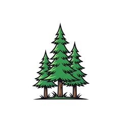 Obraz premium Three cartoon pine trees illustration isolated on white background.