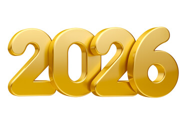 Golden 2026 Typography in 3D render with transparent background