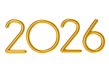 Minimalist Golden 2026 Numbers in 3D render with transparent background