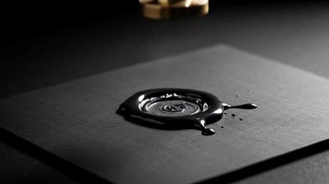 Cinematic macro of brass stamp pressing into molten wax, in elegant dark tones, representing the timeless art of sealing documents