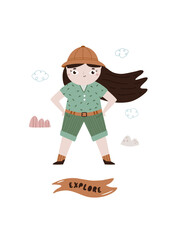 Cute Girl Explorer Character Illustration in Adventure Outfit