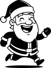 Naklejka premium Santa Claus running joyful black and white vector illustration festive Christmas character 