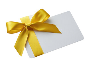 Blank gift card with a bright yellow ribbon and bow