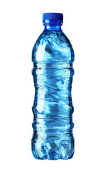Clear plastic water bottle, blue cap