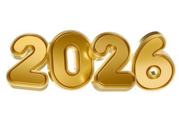 Golden 2026 Numbers with Glossy 3D Effect in 3D render with transparent background