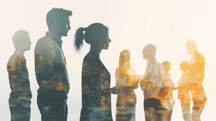 Silhouettes of job interview and business meeting in urban office
