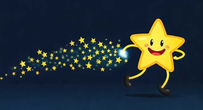 Smiling star character creates a star dust trail - Powered by Adobe