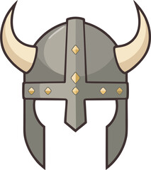 Cartoon Viking Helmet with Horns - Flat Design Vector Illustration
