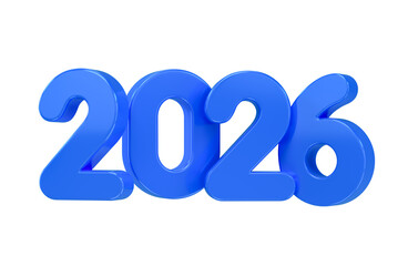 Blue 2026 Typography in 3D render with transparent background