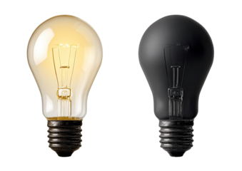 Two incandescent light bulbs, one lit, one dark