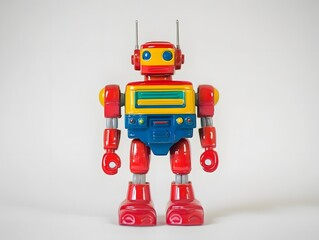 Fototapeta premium Retro Metallic Toy Robot Figurines: Classic Collectible for Childhood Nostalgia & Futuristic Imagination