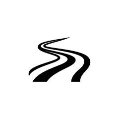 Abstract graphic of three winding black lines resembling a road.