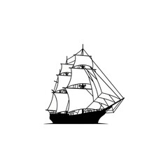Detailed Illustration of a Three-Masted Sailing Ship.
