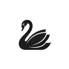 Elegant Black Swan Silhouette Logo Design.