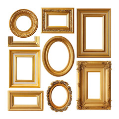 Gold ornate picture frames in various shapes