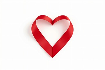 Fototapeta premium Red ribbon heart shape, white background, Valentine's Day, design element
