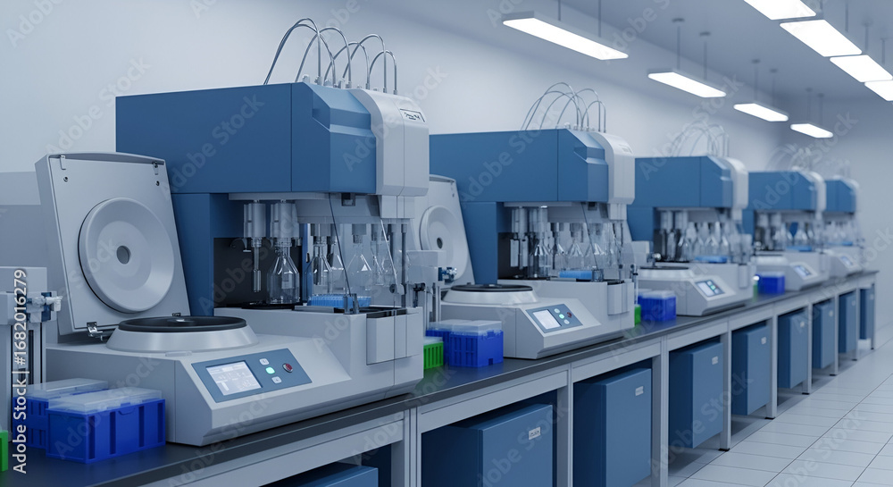 Poster advanced analytical instrumentation arrayed in a cutting edge research laboratory setting