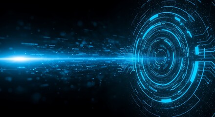 Fototapeta premium Futuristic Technology Background with Glowing Blue Light and Circular Cybernetic Design Elements for Digital Innovation