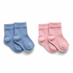 a pair of blue and pink baby socks. concept of baby boy or girl