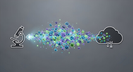 Microscope analysis turning into digital data cloud storage futuristic processing