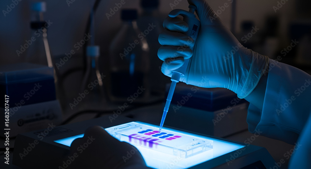 Poster precision in the lab: scientific experimentation with pipette and illuminated microplate for
