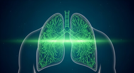 Radiant lung illustration showcasing respiratory system health and pulmonary function