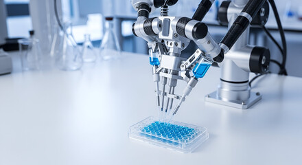 Precision robotics assisting with complex procedures in advanced biomedical research lab