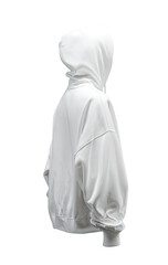 White hoodie, back view,  relaxed fit