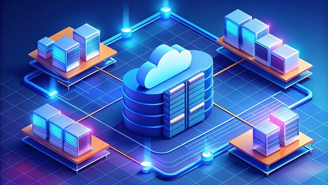 Futuristic Cloud Computing Data Center Network With Servers and Cloud Icon technology