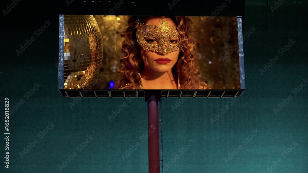 Poster city with overlayed code and data and billboard with disco dancer