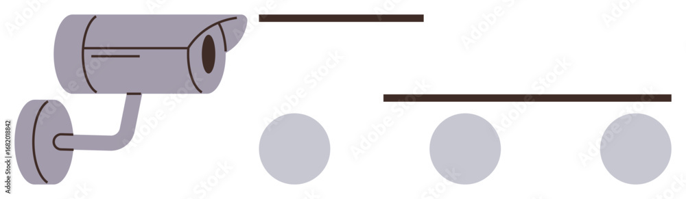 Poster security camera facing right with lines and dots symbolizing data transmission. ideal for security, 