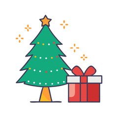 Christmas tree and gift box icon and logo design