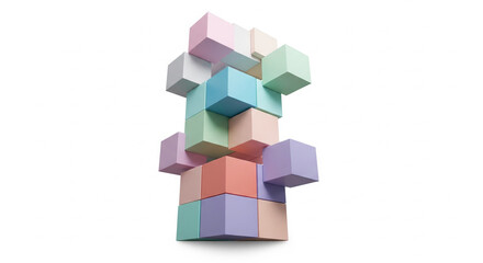 Obraz premium Stacked Pastel Colored Building Blocks on Isolated transparent background
