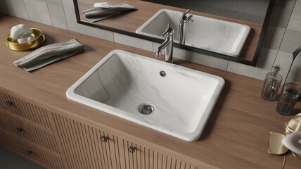 Modern Marble Bathroom Sink on Wooden Vanity