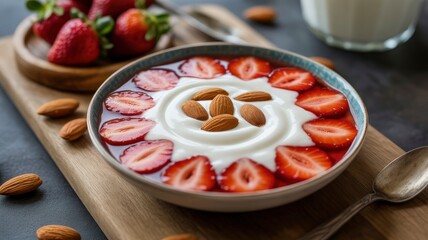 Delicious Strawberry Yogurt Parfait with Almonds - Healthy Breakfast or Snack