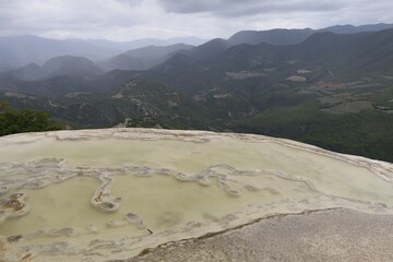 Edge of a petrified waterfall on top of a mountain in Oaxaca, Mexico