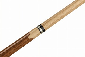 Pool cue close-up, wood grain, white background, sport