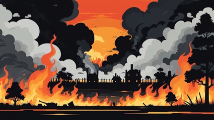 Inferno: A Burning Landscape of War and Destruction